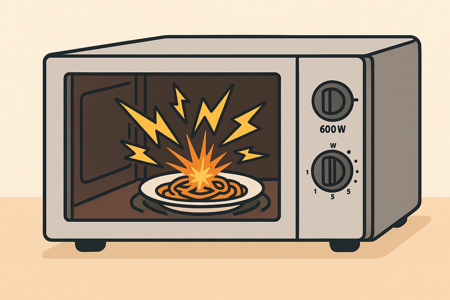 電子レンジの中で火花が散っているイラスト