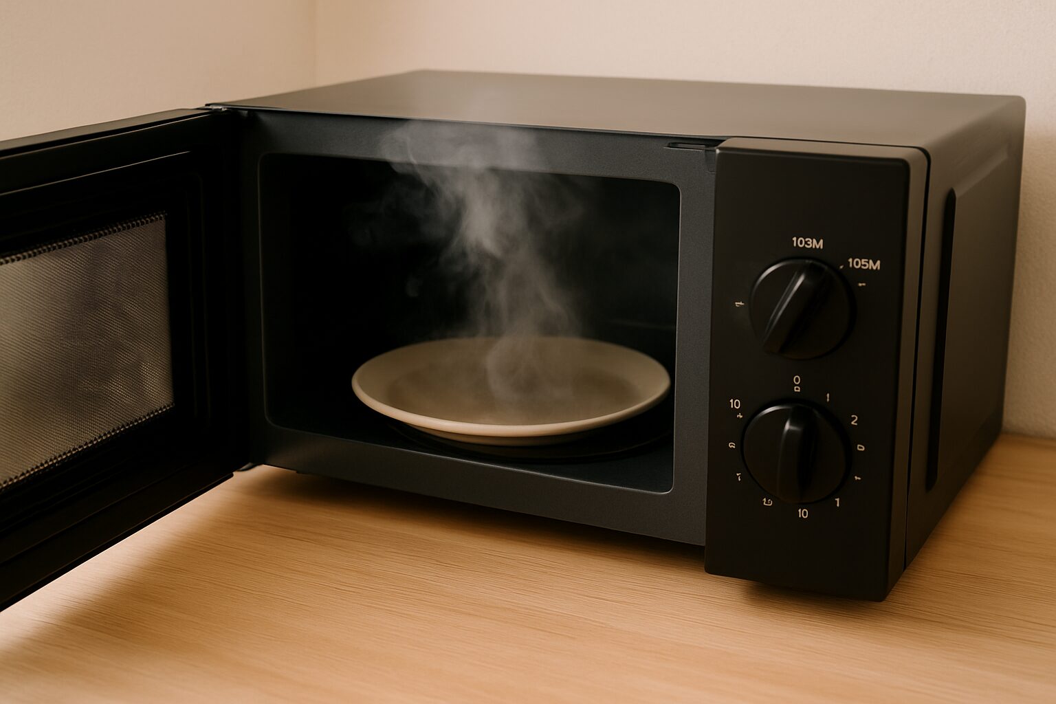電子レンジから煙が出て焦げ臭い異臭がする様子